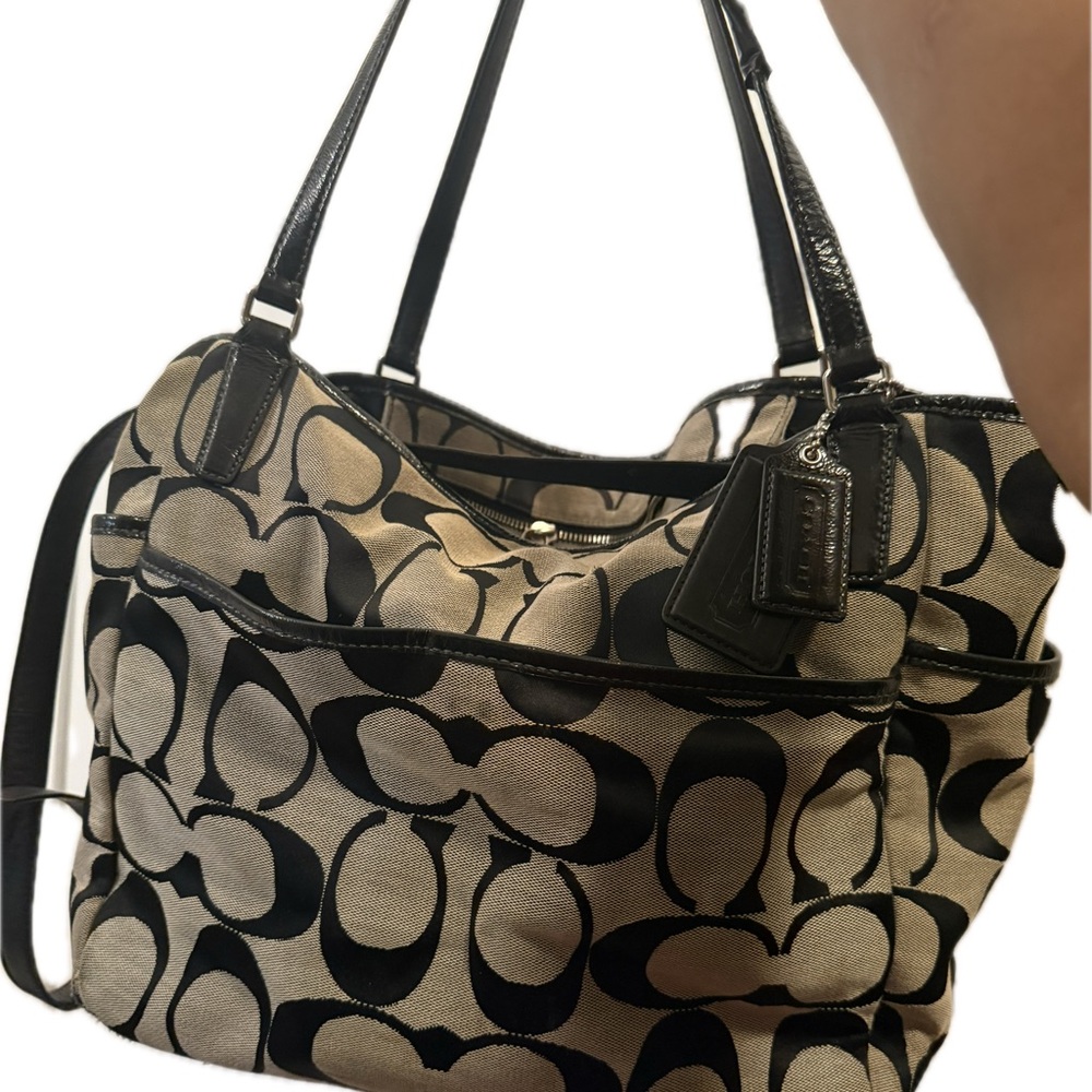 Coach Black and Cream Signature Tote
